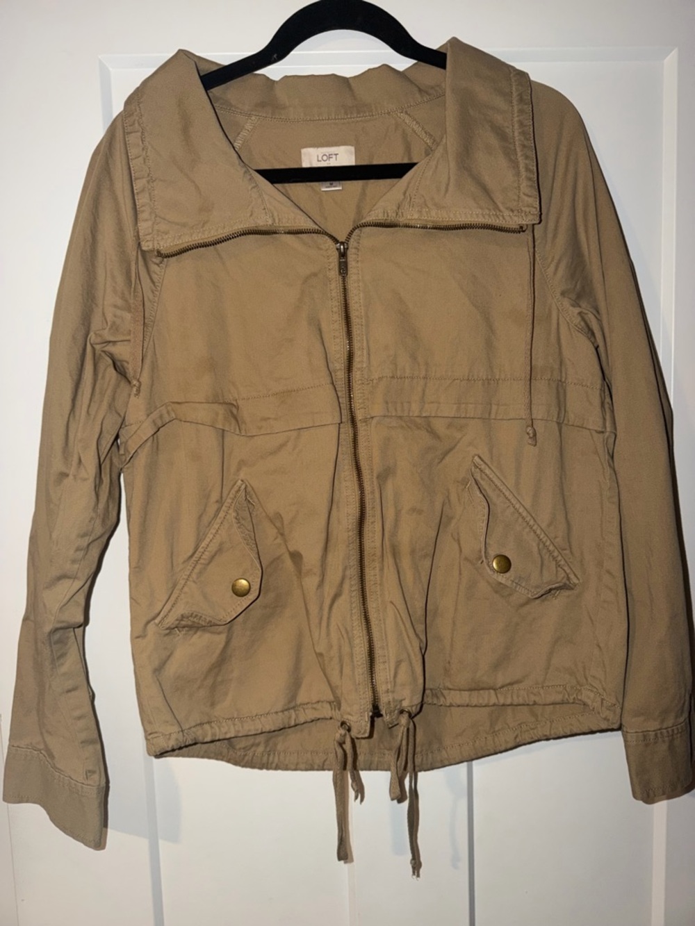 LOFT Tan Utility Zip Jacket with Drawcord